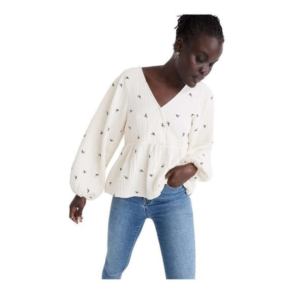 Madewell Lightspun Peplum Wrap Top in Tiny Bows size S